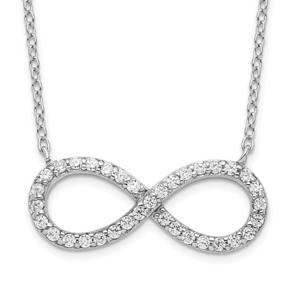 Sterling Silver Rhodium-plated with CZ Infinity Necklace